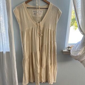 Cream Midi Dress Gauze Cotton Beachy